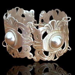 Vintage 1960s Mexican Sterling Silver Large Panel Bracelet